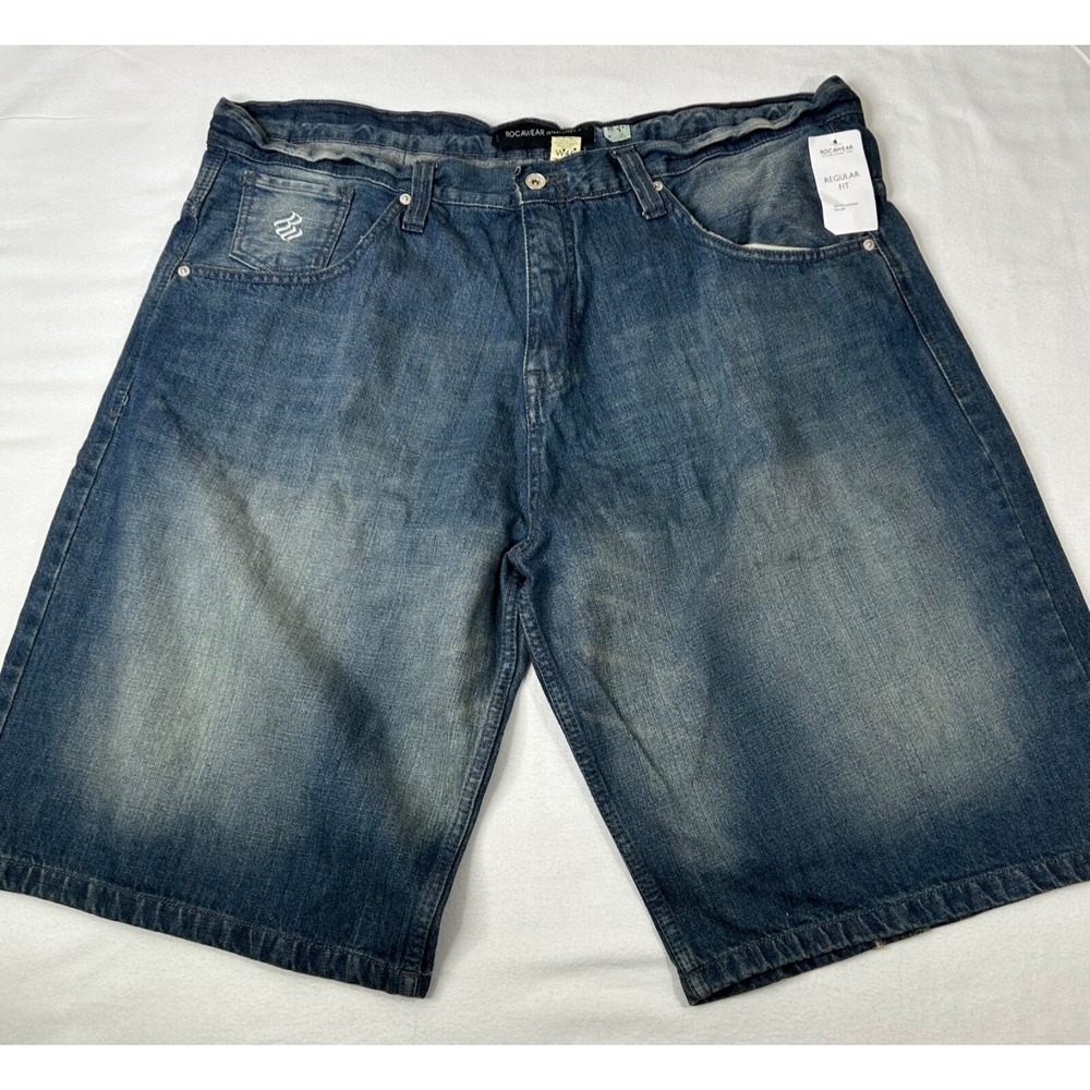 Rocawear Jean Shorts Mens 46 Hip Hop Streetwear Washed Distressed Denim NEW